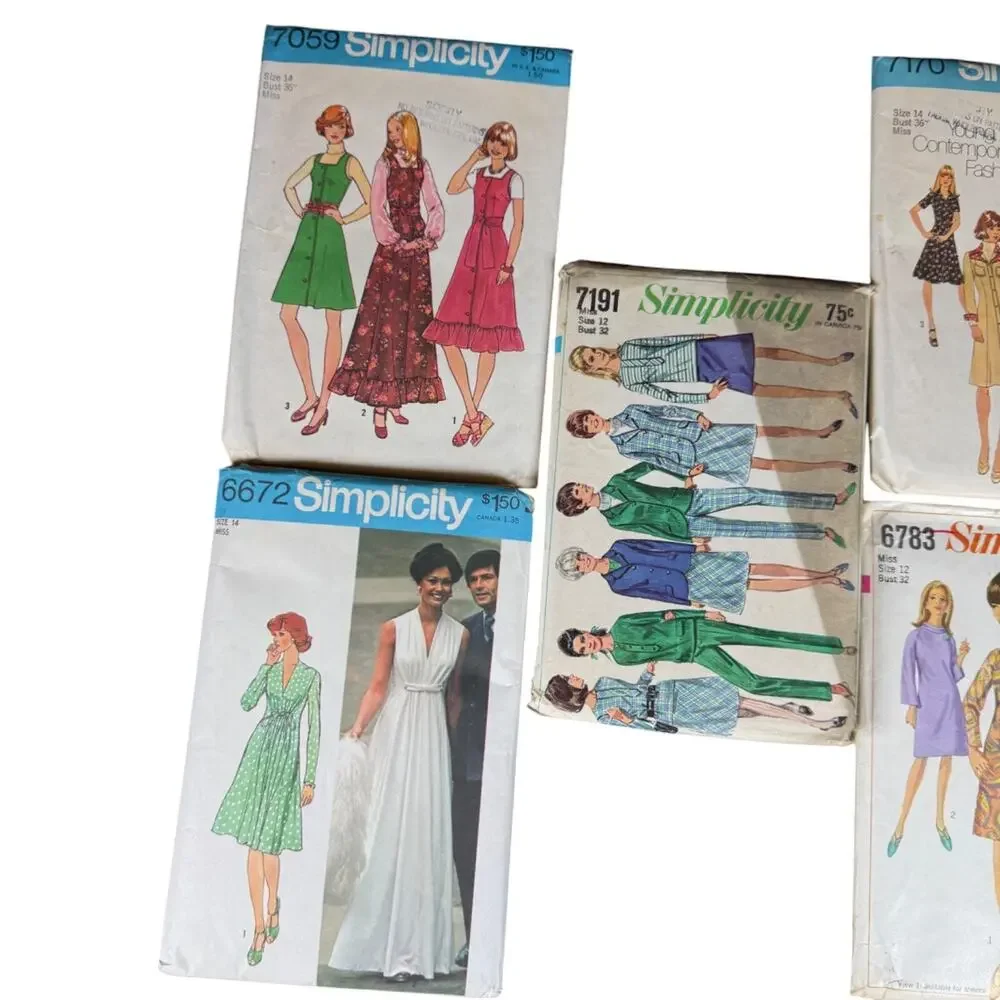 Lot of 5 Simplicity Women's Maxi Sewing Patterns 1970s Vintage